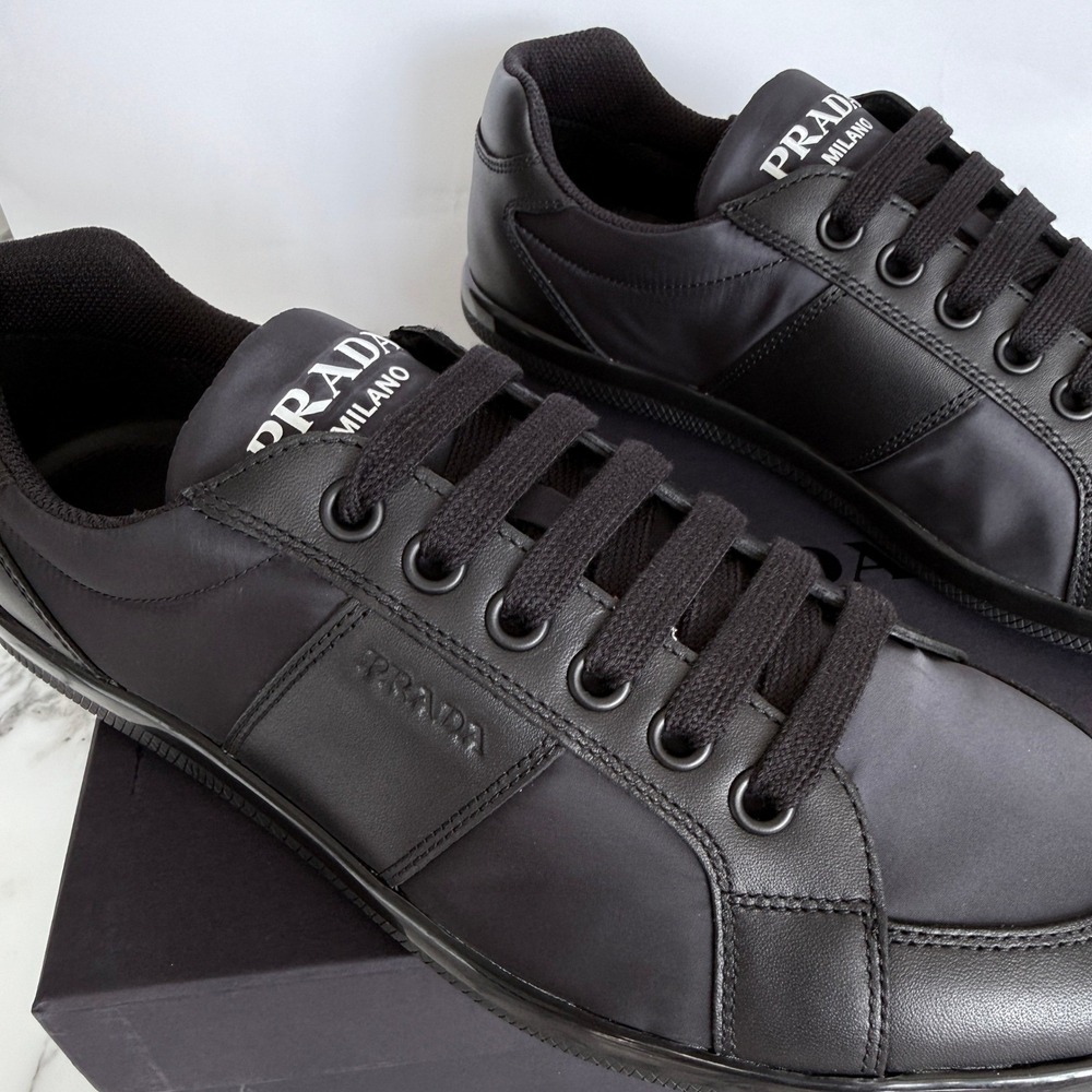 PRADA 2EG355 Blue Black Leather Re-Nylon Sneakers Shoes - NEW - US 10.5 UK 9.5 - Picture 10 of 15